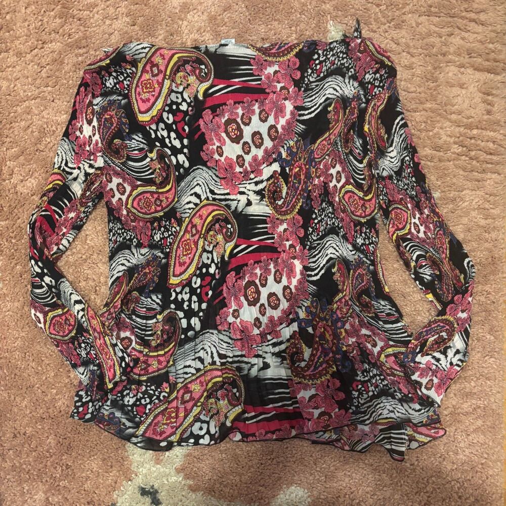 Vintage Alberto Makali Sz 1X Crinkled Stretch Art-to-Wear Funky V-Neck Sheer Top - Picture 5 of 7